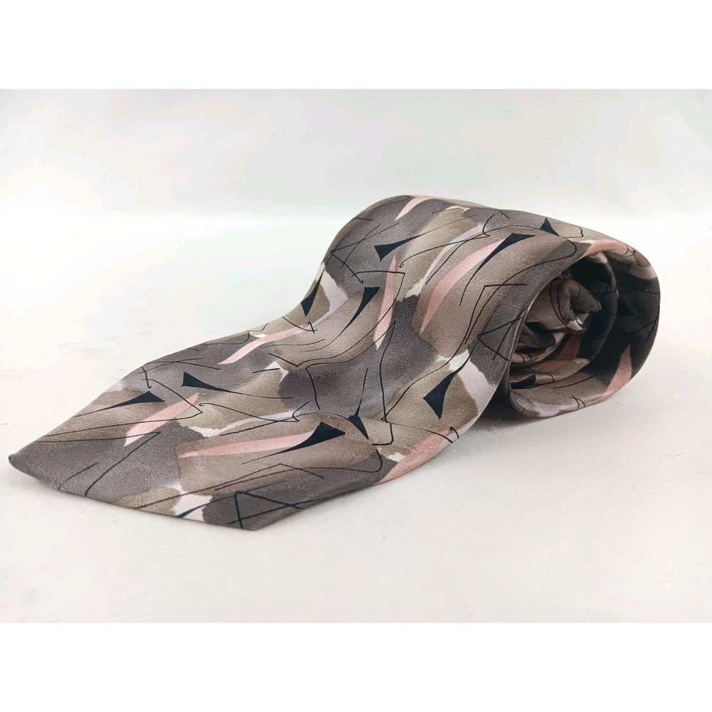J. Garcia Wired Crossroads‎ Men OS Taupe Pink Silk Abstract Tie Limited Edition